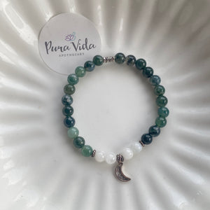 Moss Agate & Moonstone Charm Bracelet | Sterling Silver